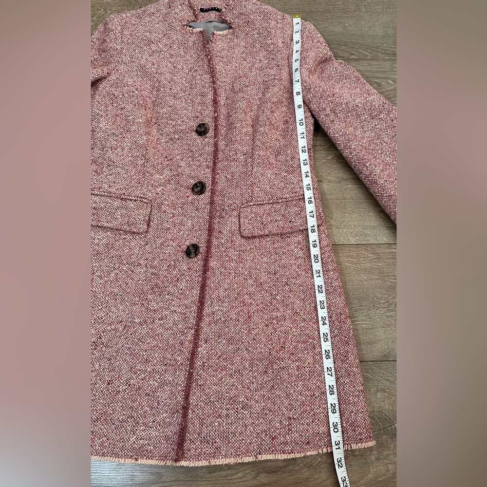 Sisley Rose Pink Tweed Wool Coat Jacket US 4 Mid-Thigh Length Italian Tailored - Picture 15 of 15